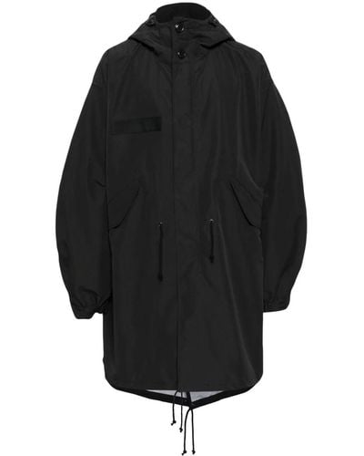 Junya Watanabe Drop-Shoulder Hooded Parka Coat - Black