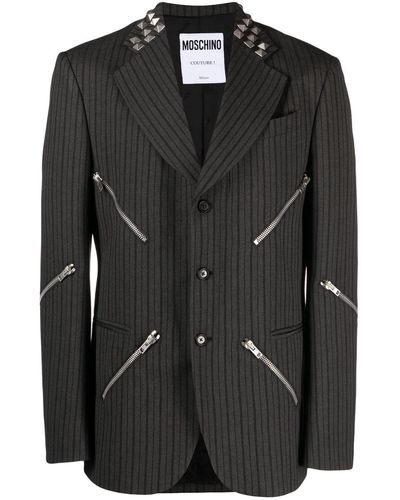 Moschino Decorative-zips Single-breasted Coat - Black