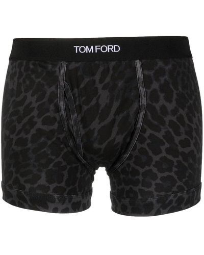 Tom Ford Logo-Waistband Leopard-Print Boxers - Black