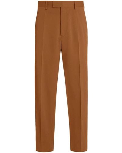 Zegna Pressed-Crease Straight-Leg Trousers - Brown