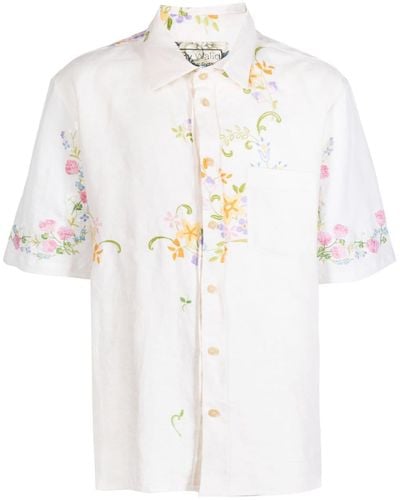 By Walid James Embroidered Linen Shirt - White