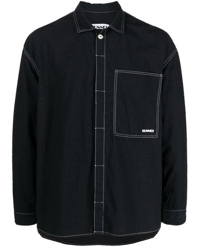 Sunnei Contrast-stitching Cotton Shirt - Black