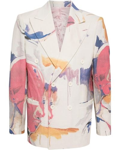Kidsuper Painting-Print Double-Breasted Jacket - Pink