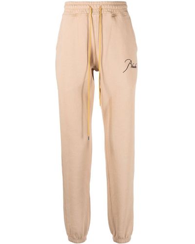 Rhude Embroidered-logo Cotton Track Pants - Natural
