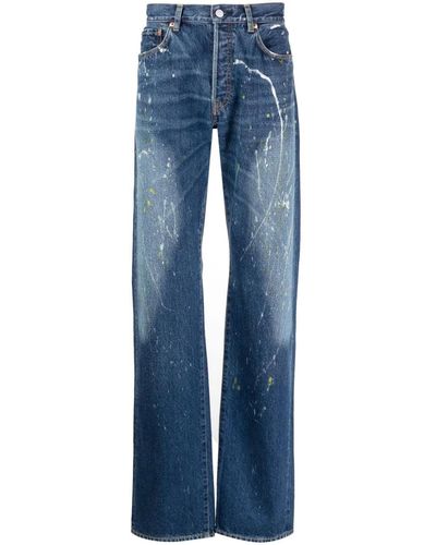 Yohji Yamamoto Paint-splatter Straight-leg Jeans - Blue