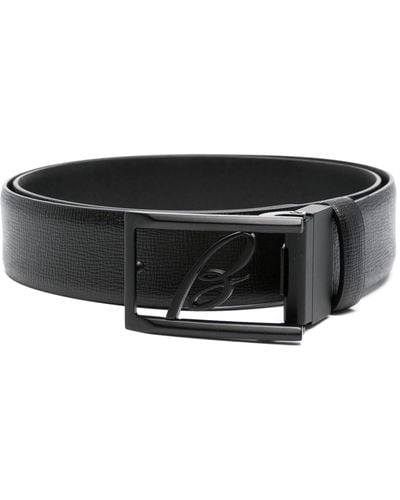 Brioni Tonal Logo-buckle Leather Belt - Black
