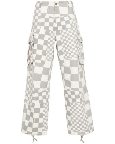 ERL Distressed Checked Straight Trousers - White