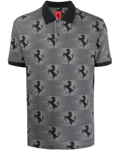 Ferrari Prancing Horse-print Polo Shirt - Gray