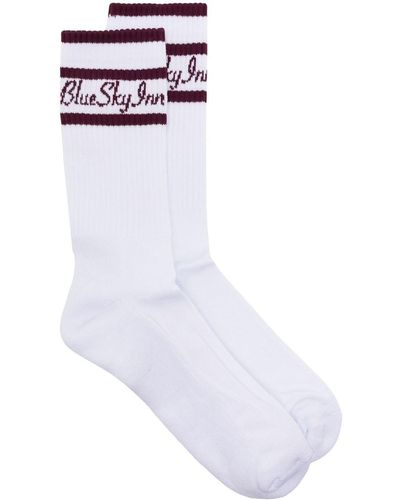BLUE SKY INN Ribbed Logo-embroidered Ankle Socks - White