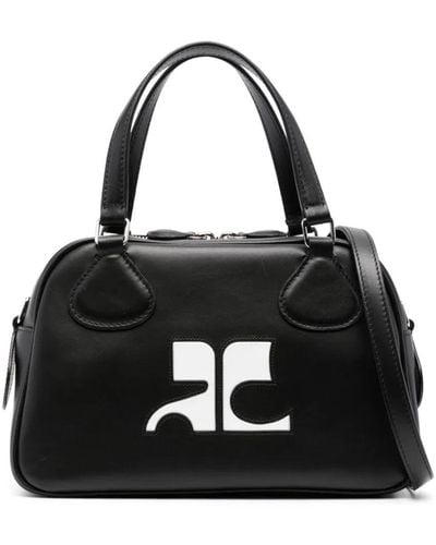 Courreges Logo-appliqué Leather Bowling Bag - Black