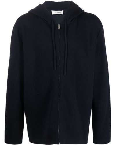 Lanvin Logo-embroidered Knit Wool-blend Hoodie - Blue