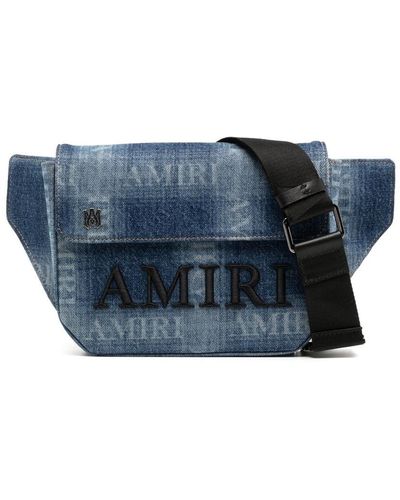 Amiri Embroidered-logo Denim Belt Bag - Blue