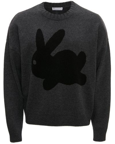JW Anderson Bunny-print Crew-neck Sweater - Black