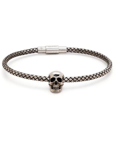 Alexander McQueen Skull-Charm Woven Bracelet - White