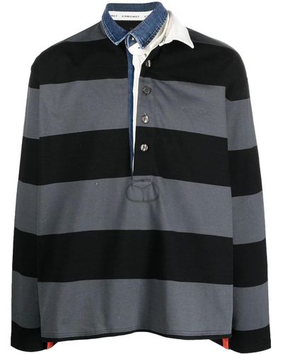 Y. Project Contrast-collar Striped Polo Shirt - Black