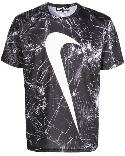COMME DES GARÇON BLACK Swoosh-Print Cracked T-Shirt - Black