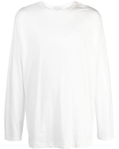Yohji Yamamoto Drop-shoulder Long-sleeved Cotton T-shirt - White