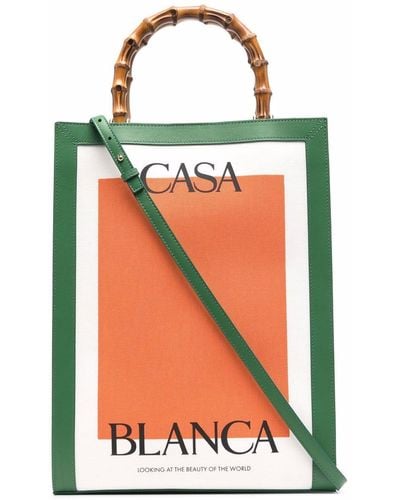 Casablancabrand Logo-print Bamboo-handle Tote Bag - Green