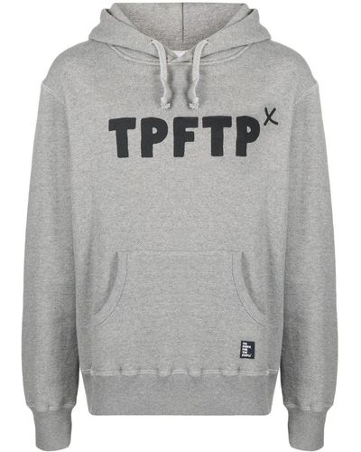The Power for the People Logo Print Drawstring Hoodie - Gray