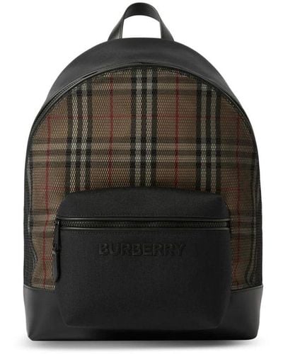 Burberry Check-print Embossed-logo Backpack - Black
