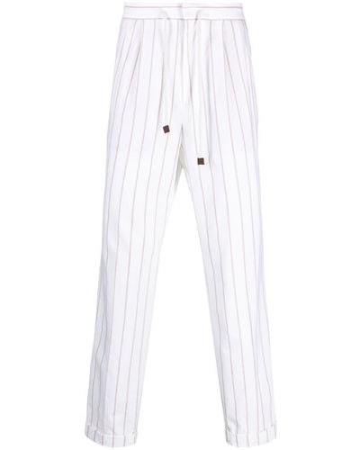 Brunello Cucinelli Striped Drawstring Cotton Pants - White