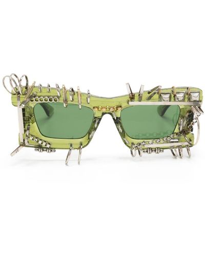 Kuboraum Stud-embellished Square-frame Sunglasses - Green