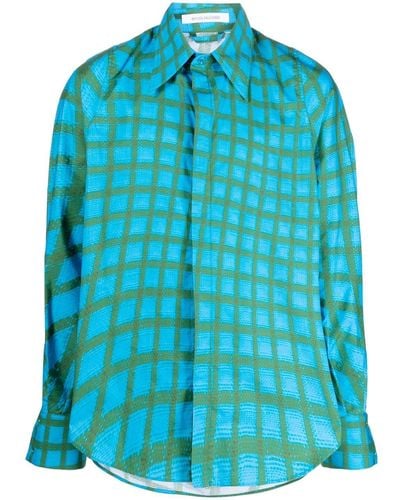 Bianca Saunders Abstract-print Cotton Shirt - Blue