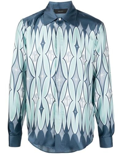 Amiri Argyle Monogram Silk Button-up Shirt - Blue