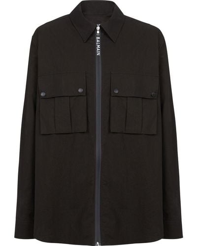 Balmain Zip-up Cotton Shirt - Black
