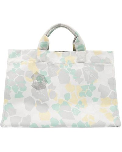 Objects IV Life Abstract-print Cotton Tote Bag - White