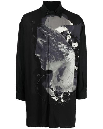 Yohji Yamamoto Graphic-print Long-sleeve Shirt - Black