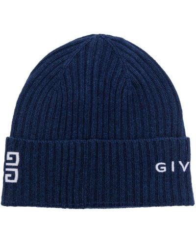 Givenchy 4G Logo-Embroidered Ribbed-Knit Beanie - Blue