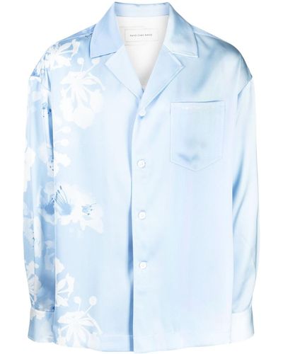 Feng Chen Wang Floral-print Long-sleeve Shirt - Blue
