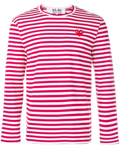 COMME DES GARÇONS PLAY Heart Patch Striped Sweatshirt - Red