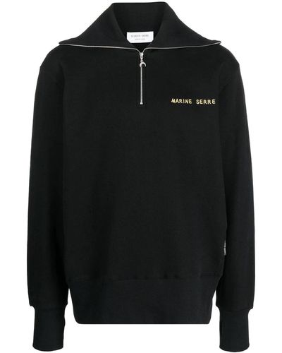 Marine Serre Logo-embroidered Half-zip Sweatshirt - Black