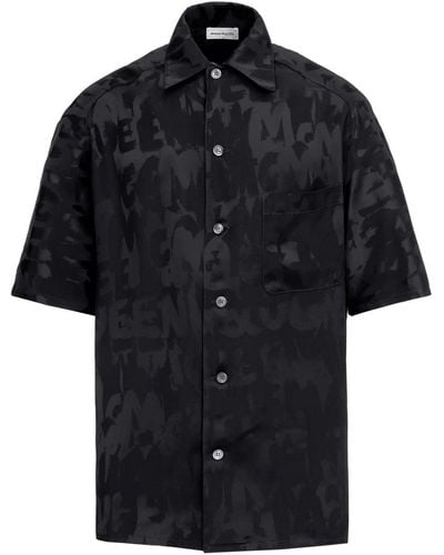 Alexander McQueen Graffiti-jacquard Short-sleeve Shirt - Black