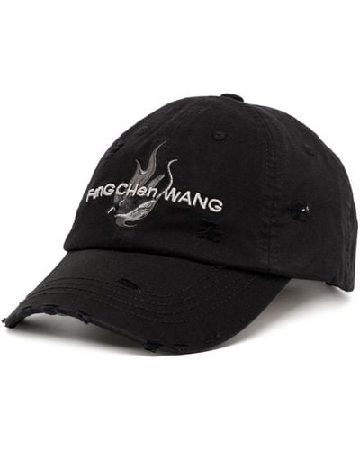 Feng Chen Wang Logo-embroidered Distressed Denim Cap - Black