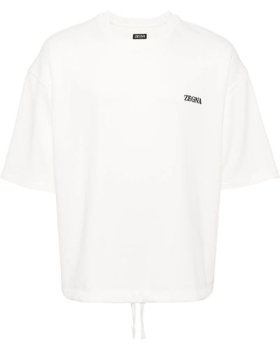 ZEGNA Logo-Embroidered Cotton-Blend Sweatshirt - White