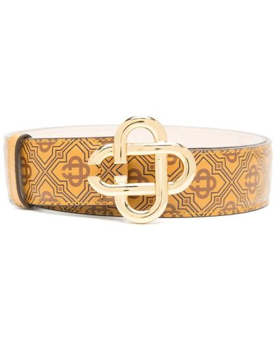 Casablancabrand Monogram-Pattern Leather Belt - Natural
