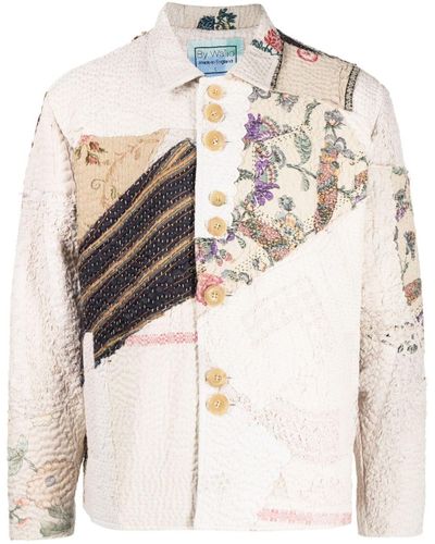 By Walid Embroidered-patchwork Cotton Shirt Jacket - Natural