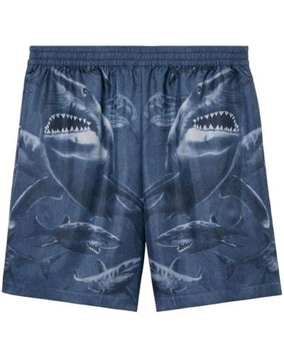 Burberry Shark-print Silk Shorts - Blue