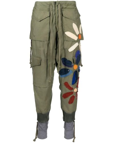 Greg Lauren Floral-patch Track Trousers - Green