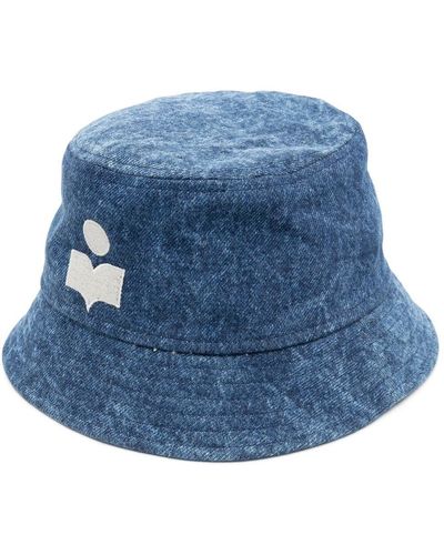 Isabel Marant Logo-Print Denim Bucket Hat - Blue