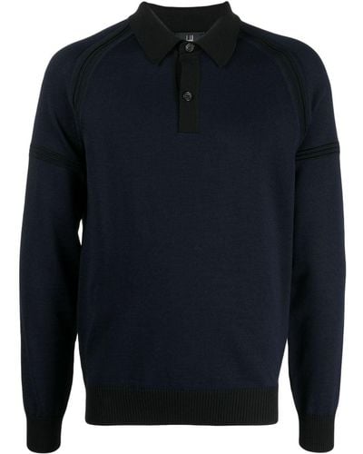 Dunhill Long Raglan-sleeve Wool Polo Shirt - Blue