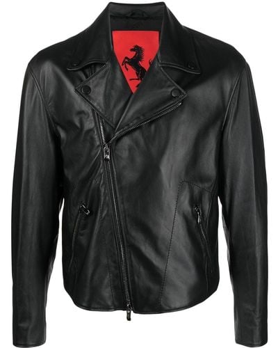 Ferrari Leather Biker Jacket - Black