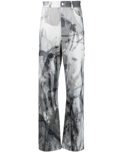 McQ Abstract-print Straight-leg Trousers - Grey