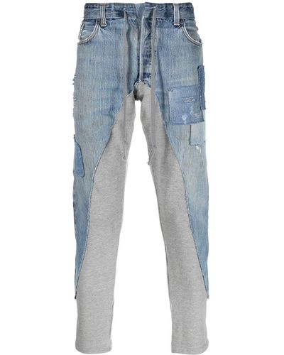 Greg Lauren Patchwork-detail Cropped Jeans - Blue