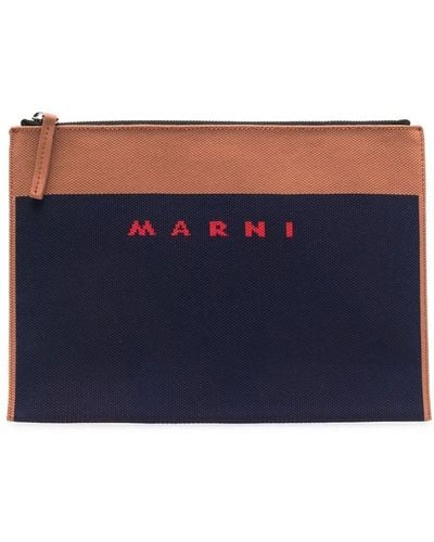 Marni Logo Print Clutch Bag - Blue