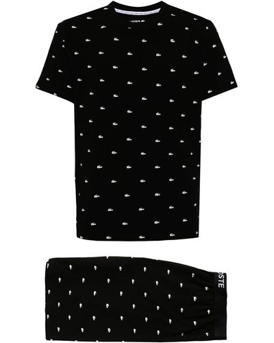 Lacoste Logo-embroidered Cotton Pajama Set - Black
