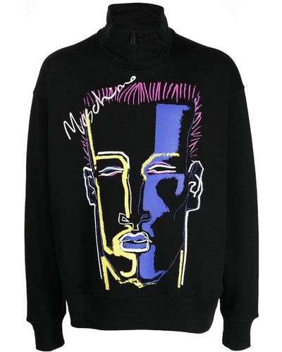 Moschino Graphic-print Half-zip Sweater - Black